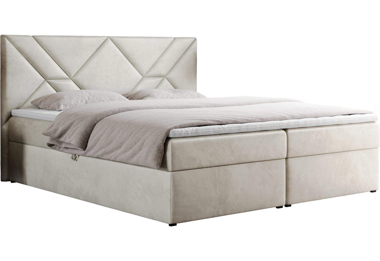 Łóżko kontynentalne NEOMI 200x200 - H3 - beżowy, welwet