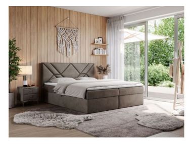 Łóżko kontynentalne NEOMI 180x200 - H3 - brązowy, welwet