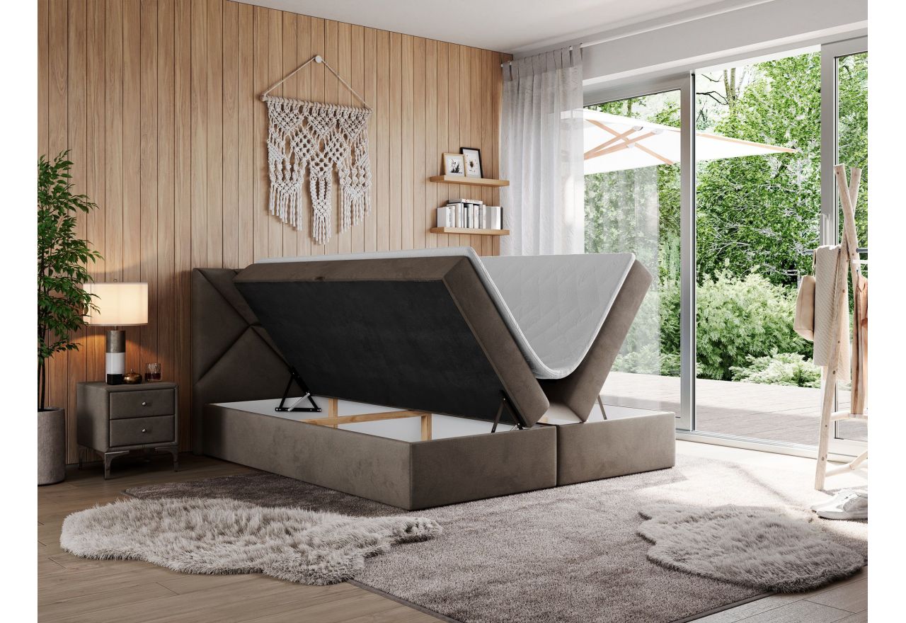 Łóżko kontynentalne NEOMI 180x200 - H3 - brązowy, welwet