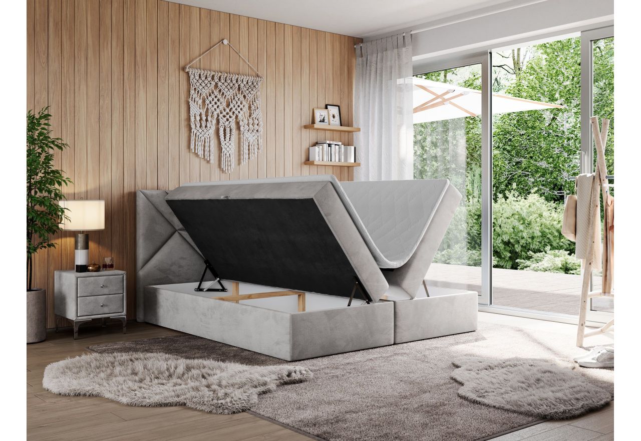 Łóżko kontynentalne NEOMI 160x200 - H3 - jasnoszary, welwet