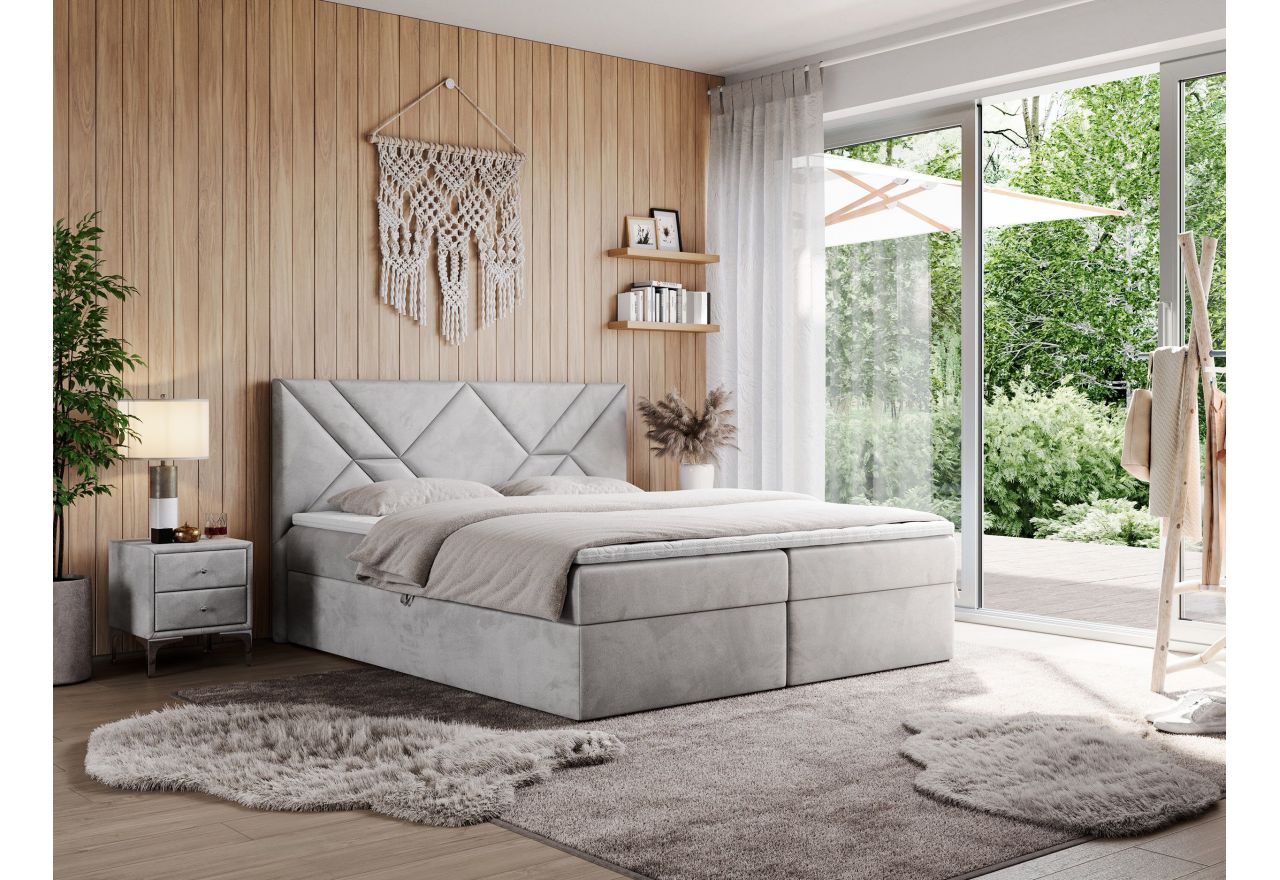 Łóżko kontynentalne NEOMI 180x200 - H3 - jasnoszary, welwet