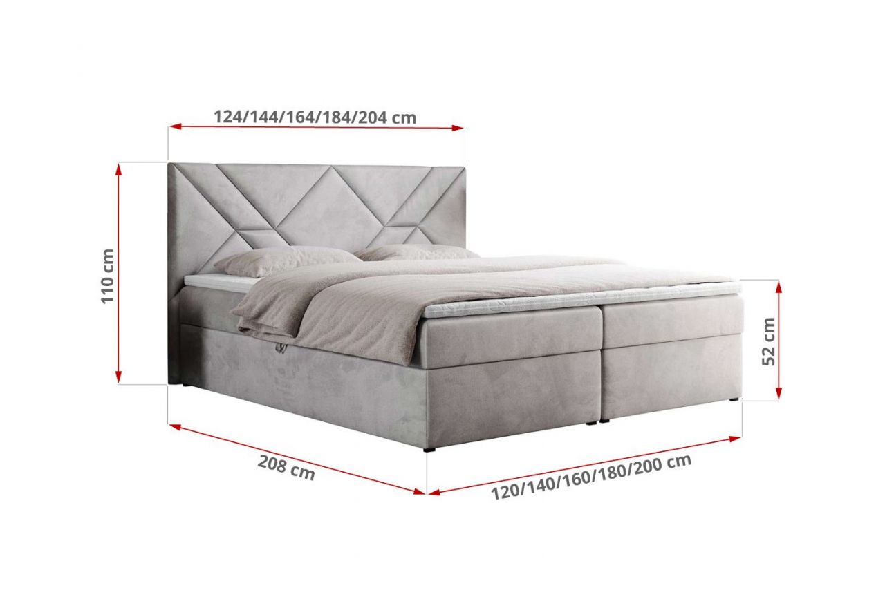 Łóżko kontynentalne NEOMI 200x200 - H3 - jasnoszary, welwet