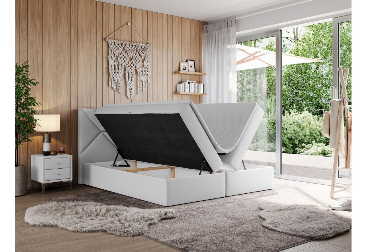 Łóżko kontynentalne NEOMI 120x200 - H3 - biały, ekoskóra