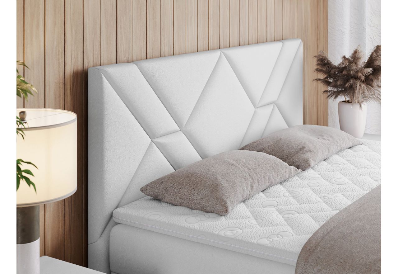 Łóżko kontynentalne NEOMI 180x200 - H3 - biały, ekoskóra