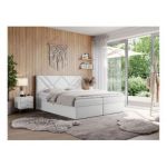 Łóżko kontynentalne NEOMI 200x200 - H3 - biały, ekoskóra