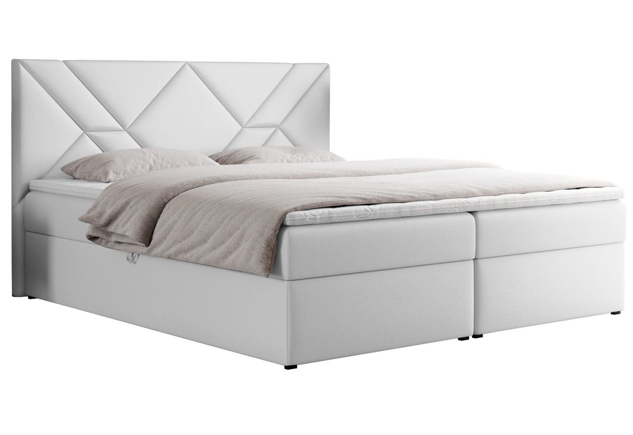 Łóżko kontynentalne NEOMI 200x200 - H3 - biały, ekoskóra