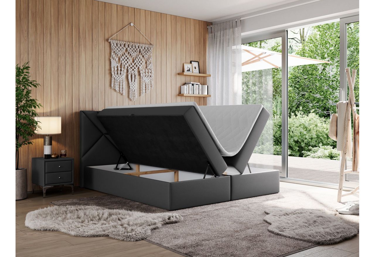 Łóżko kontynentalne NEOMI 200x200 - H3 - szary, ekoskóra