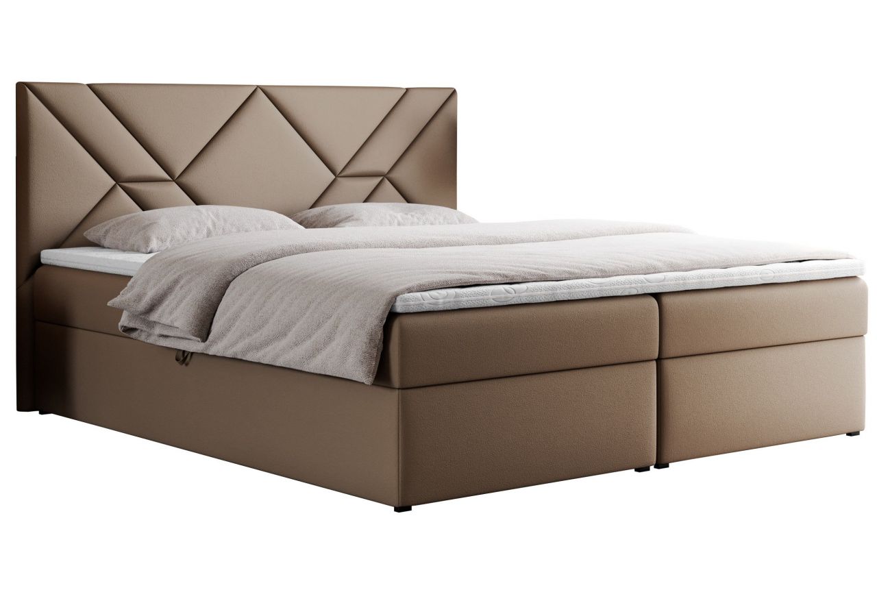 Łóżko kontynentalne NEOMI 140x200 - H3 - brązowy, ekoskóra