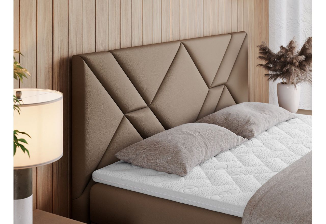 Łóżko kontynentalne NEOMI 160x200 - H3 - brązowy, ekoskóra