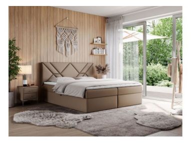 Łóżko kontynentalne NEOMI 200x200 - H3 - brązowy, ekoskóra