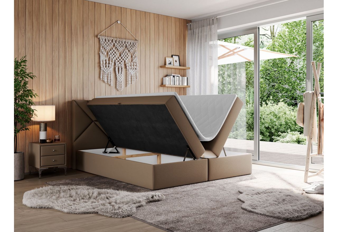 Łóżko kontynentalne NEOMI 200x200 - H3 - brązowy, ekoskóra