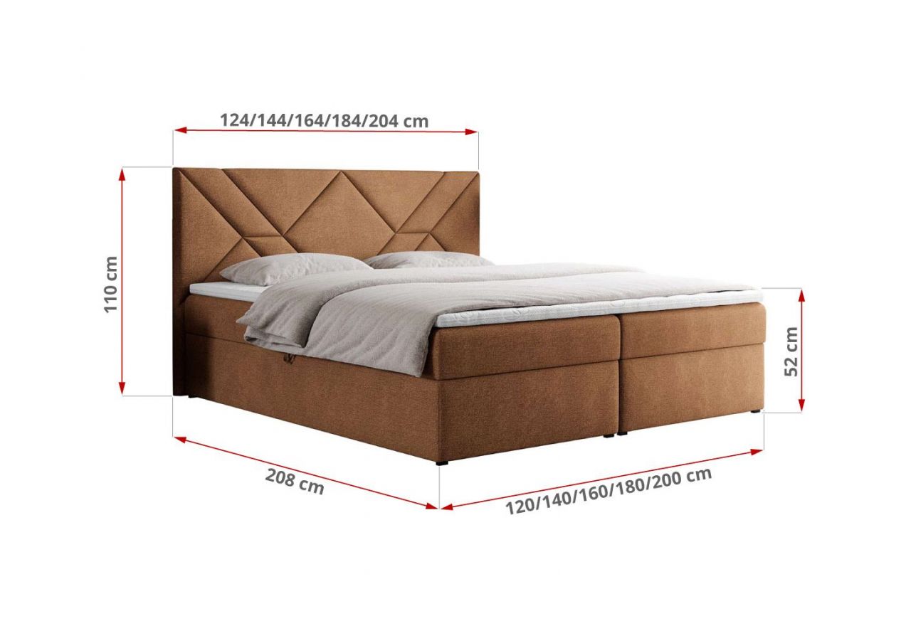 Łóżko kontynentalne NEOMI 180x200 - H4 - pomarańczowy, struktura