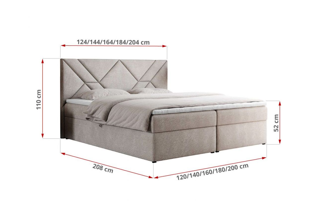 Łóżko kontynentalne NEOMI 200x200 - H4 - beżowy, struktura