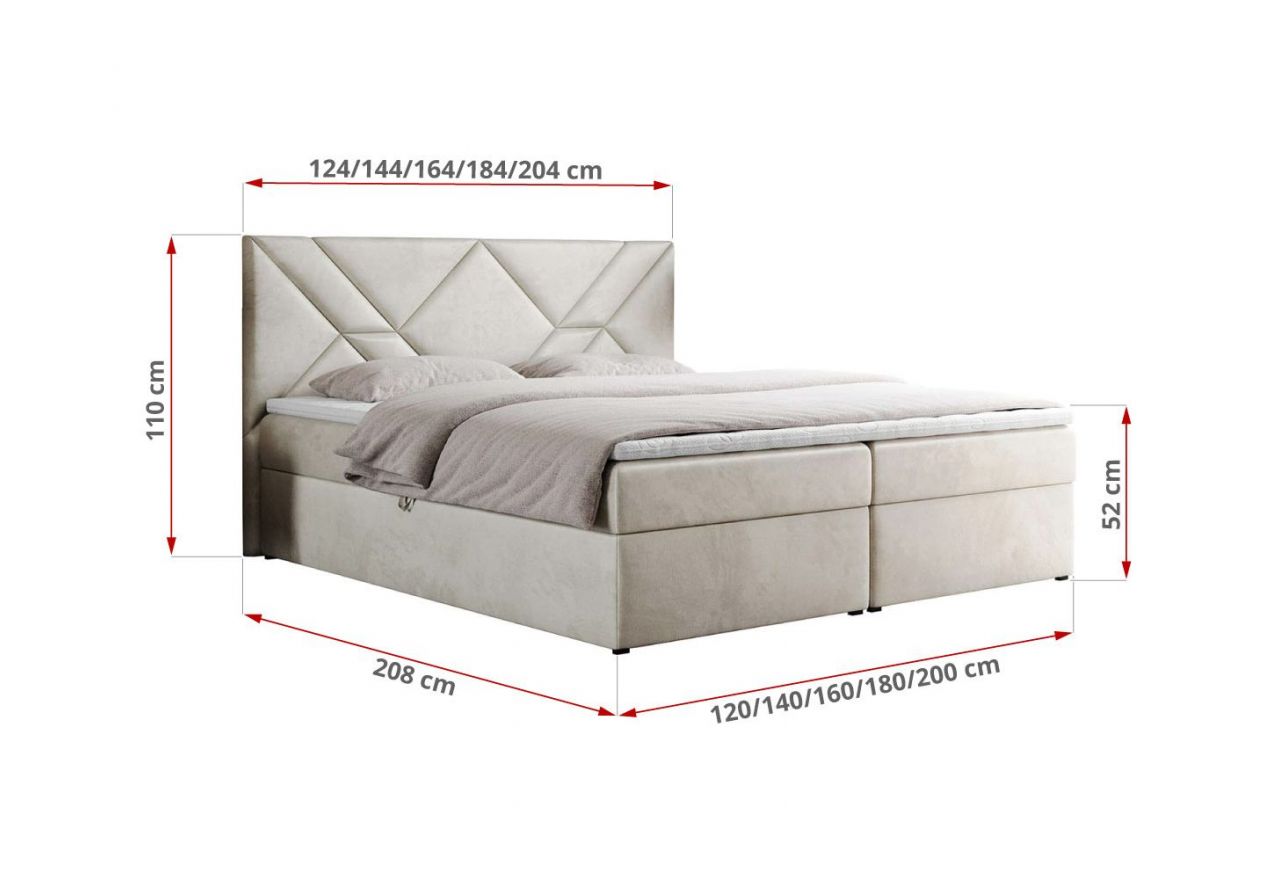Łóżko kontynentalne NEOMI 180x200 - H4 - beżowy, welwet