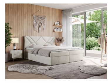 Łóżko kontynentalne NEOMI 200x200 - H4 - beżowy, welwet