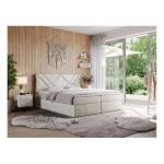 Łóżko kontynentalne NEOMI 200x200 - H4 - beżowy, welwet