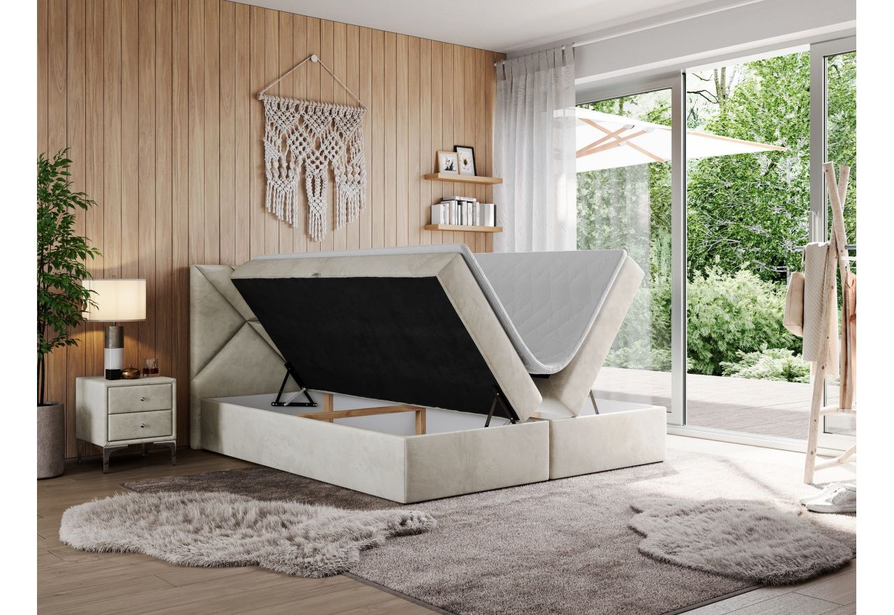 Łóżko kontynentalne NEOMI 200x200 - H4 - beżowy, welwet