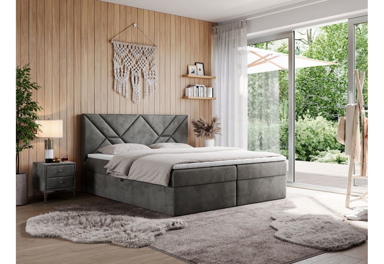 Łóżko kontynentalne NEOMI 140x200 - H4 - ciemnoszary, welwet