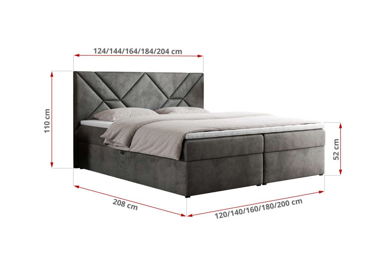Łóżko kontynentalne NEOMI 180x200 - H4 - ciemnoszary, welwet