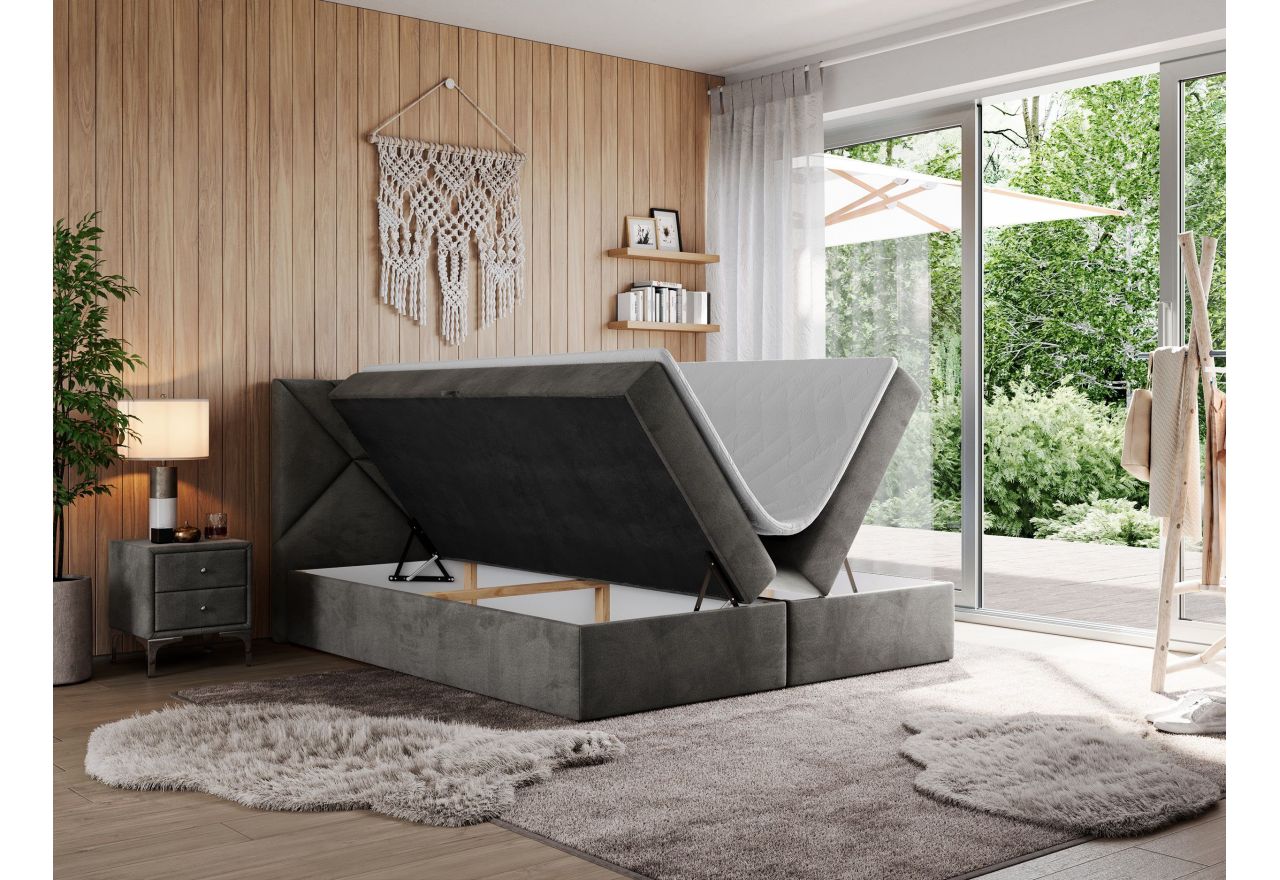 Łóżko kontynentalne NEOMI 200x200 - H4 - ciemnoszary, welwet