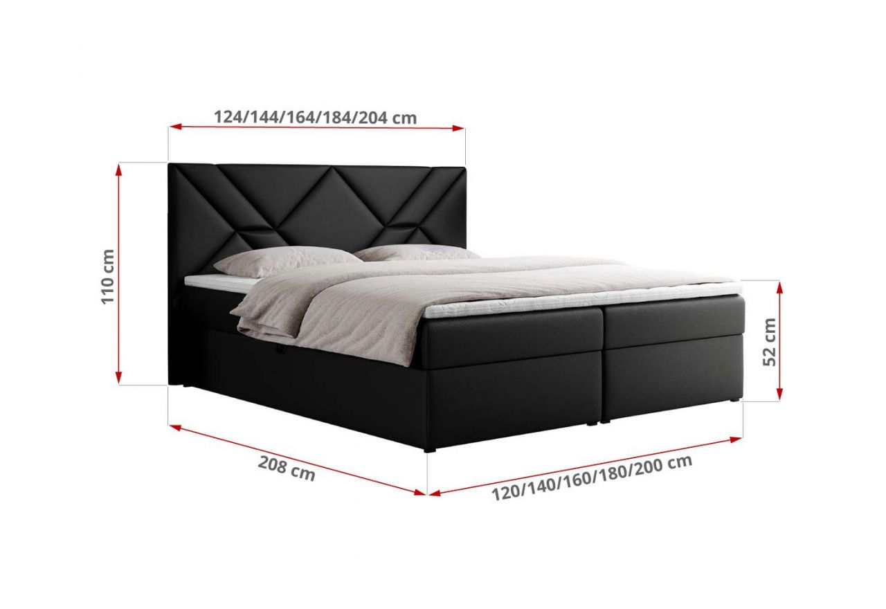 Łóżko kontynentalne NEOMI 120x200 - H4 - czarny, ekoskóra