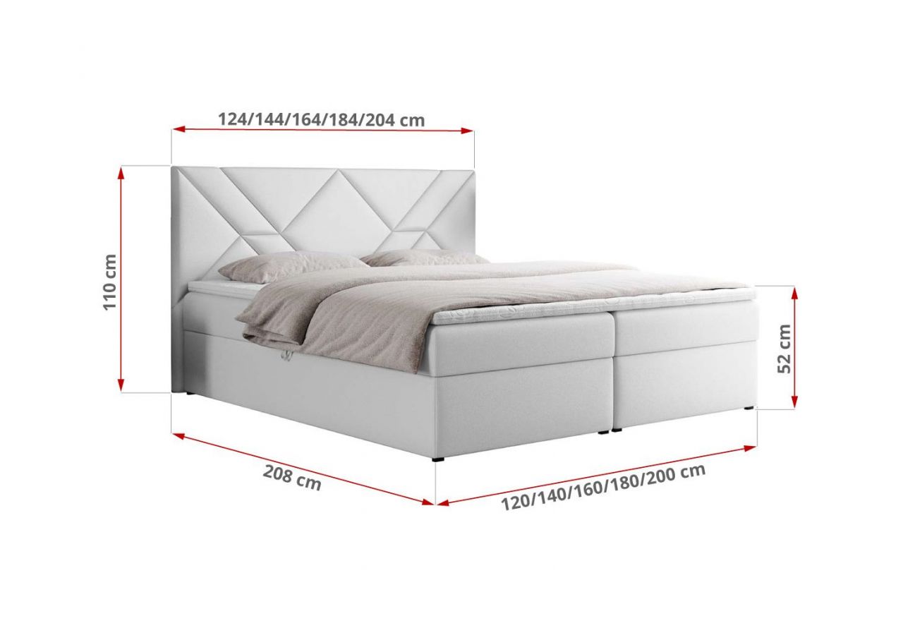 Łóżko kontynentalne NEOMI 140x200 - H4 - biały, ekoskóra