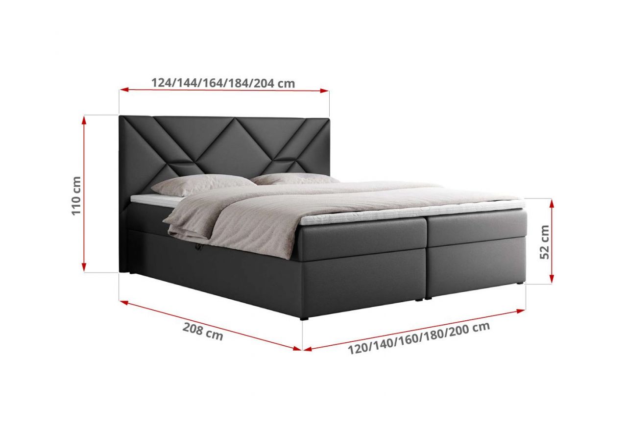 Łóżko kontynentalne NEOMI 120x200 - H4 - szary, ekoskóra