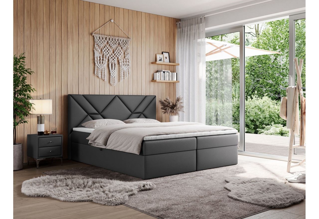 Łóżko kontynentalne NEOMI 140x200 - H4 - szary, ekoskóra