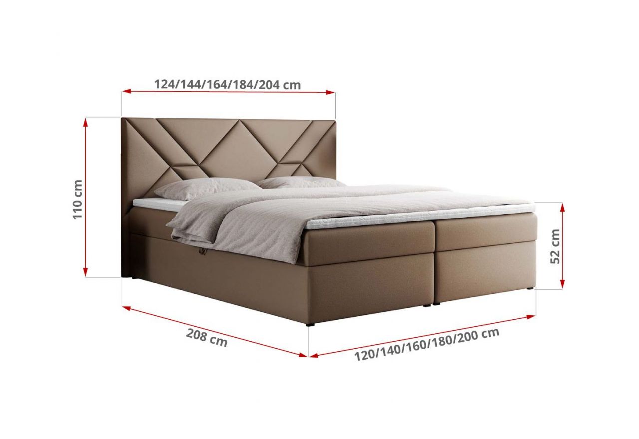 Łóżko kontynentalne NEOMI 160x200 - H4 - brązowy, ekoskóra