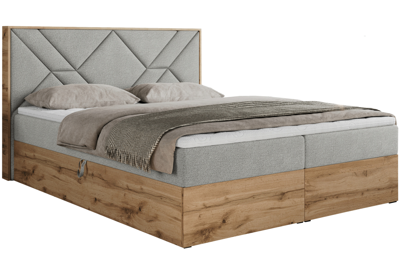 Łóżko kontynentalne GUNAR 140x200 - H3 - jasnoszary, struktura