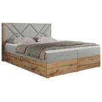 Łóżko kontynentalne GUNAR 200x200 - H3 - jasnoszary, struktura