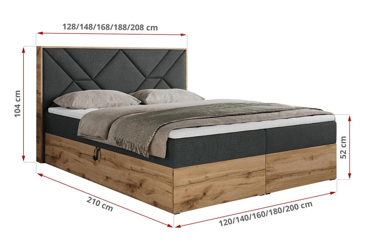 Łóżko kontynentalne GUNAR 140x200 - H3 - ciemnoszary, struktura