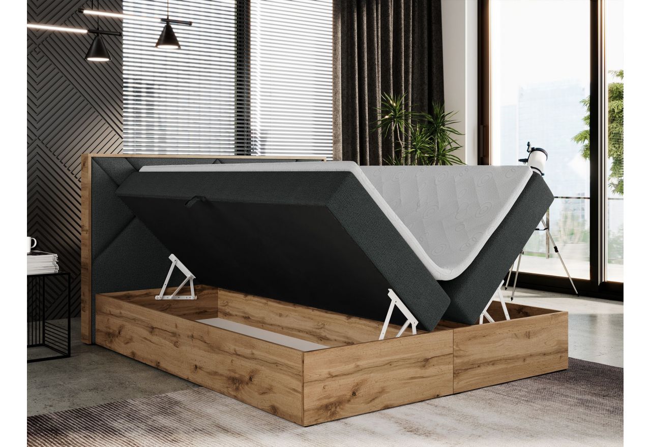 Łóżko kontynentalne GUNAR 180x200 - H3 - ciemnoszary, struktura