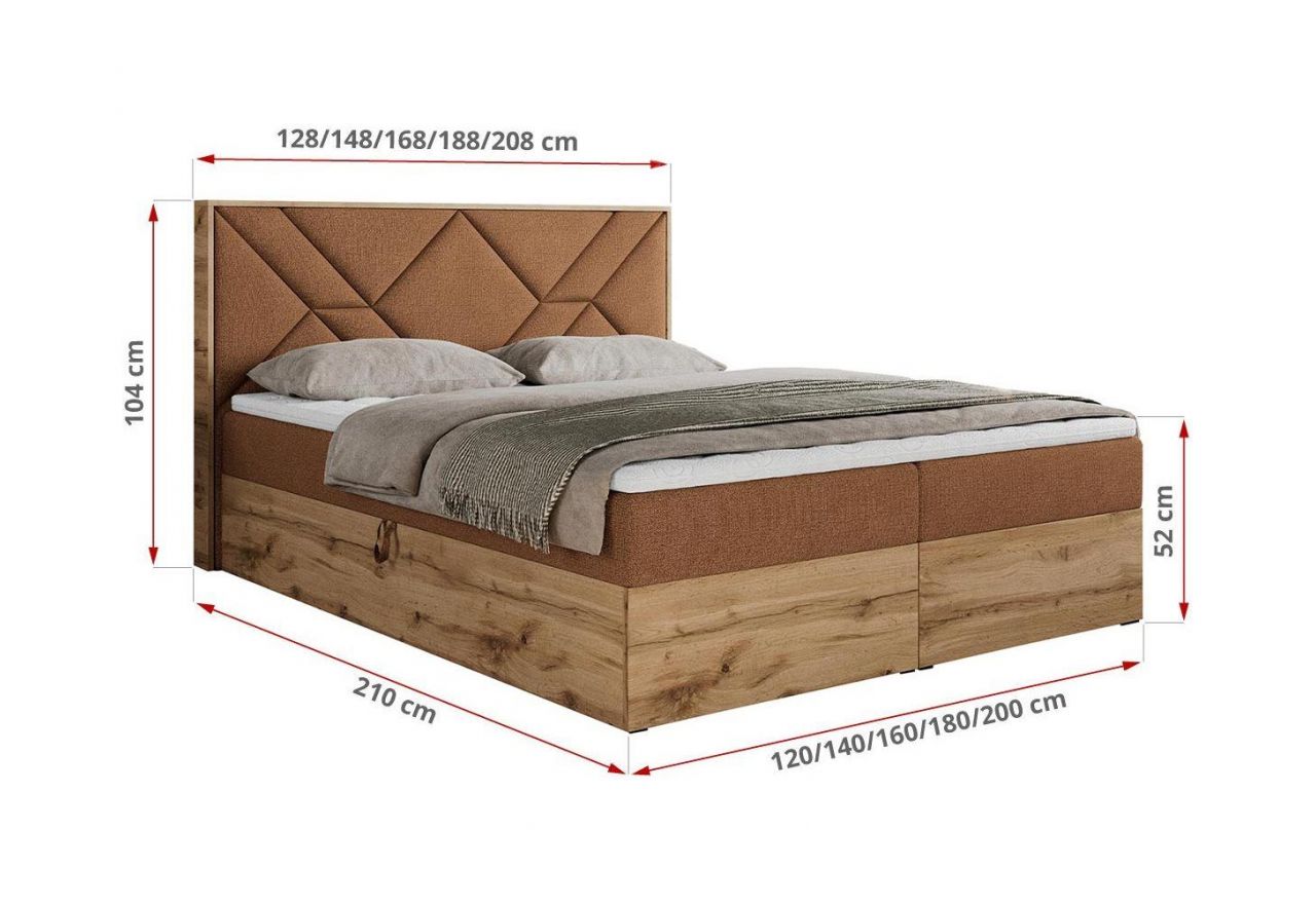 Łóżko kontynentalne GUNAR 120x200 - H3 - pomarańczowy, struktura
