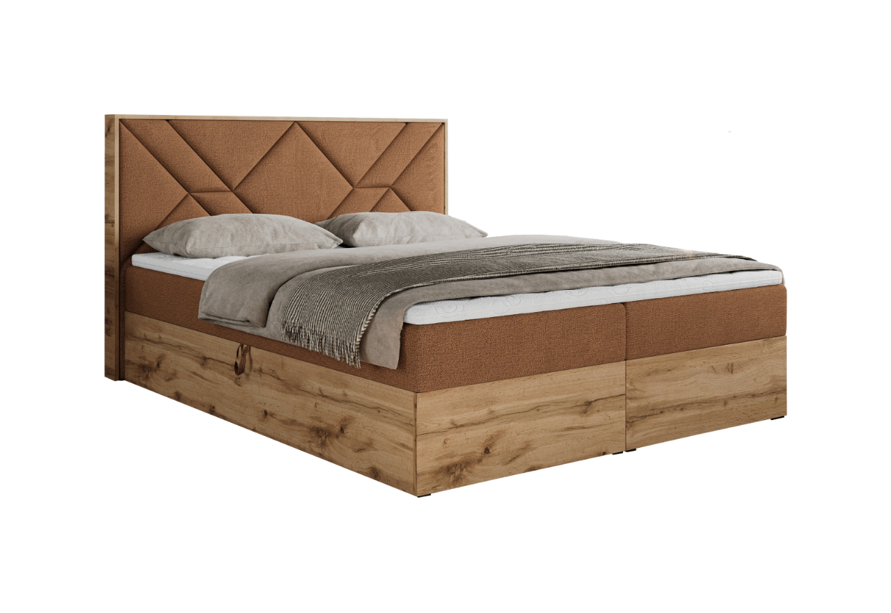 Łóżko kontynentalne GUNAR 140x200 - H3 - pomarańczowy, struktura