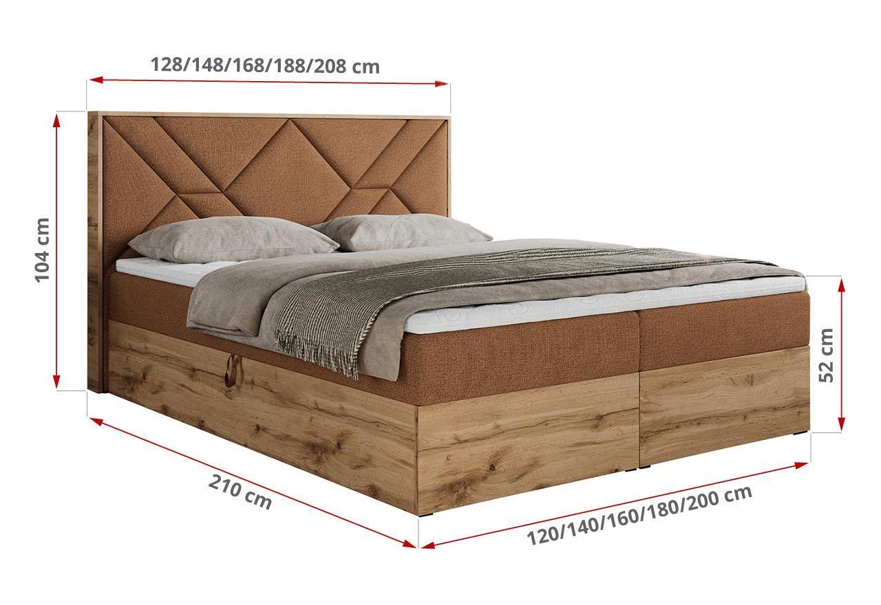 Łóżko kontynentalne GUNAR 160x200 - H3 - pomarańczowy, struktura