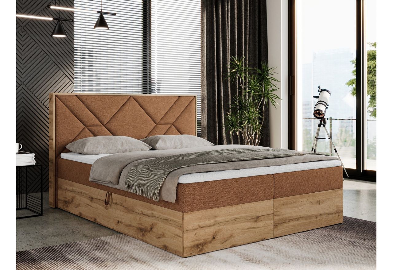 Łóżko kontynentalne GUNAR 200x200 - H3 - pomarańczowy, struktura