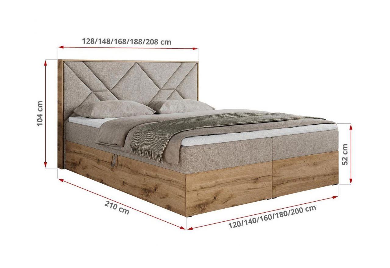 Łóżko kontynentalne GUNAR 120x200 - H3 - beżowy, struktura