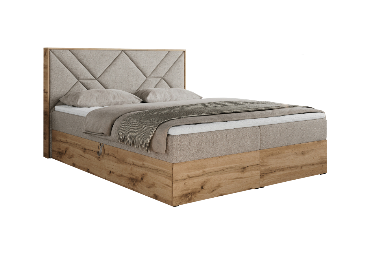 Łóżko kontynentalne GUNAR 200x200 - H3 - beżowy, struktura