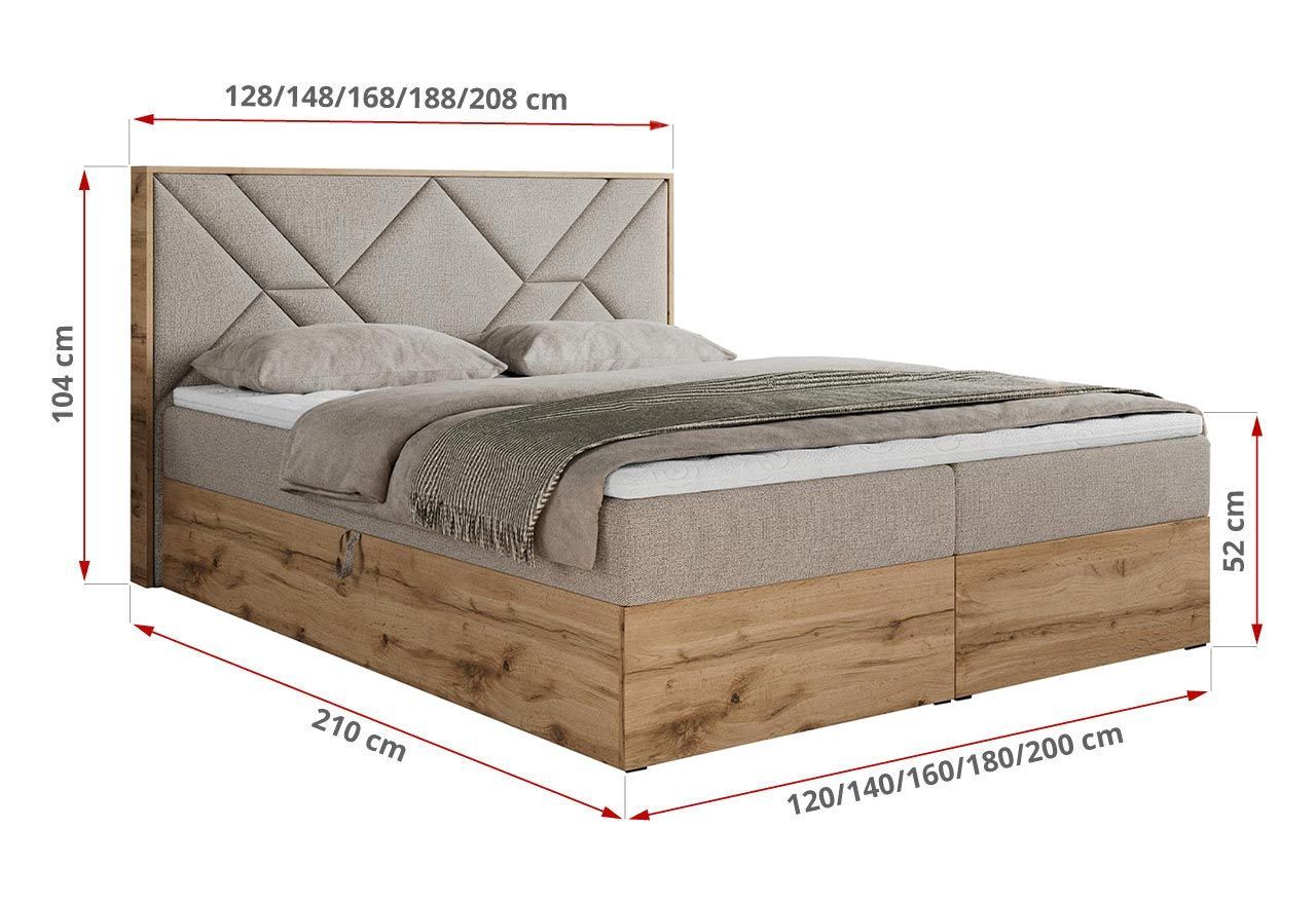 Łóżko kontynentalne GUNAR 200x200 - H3 - beżowy, struktura