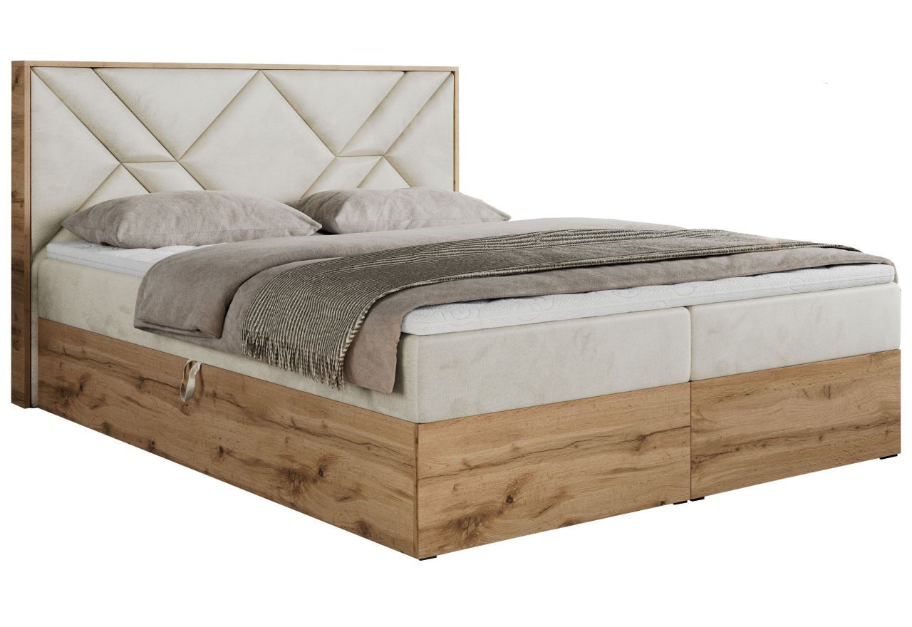 Łóżko kontynentalne GUNAR 120x200 - H3 - beżowy, welwet