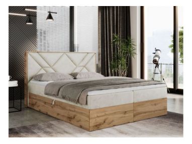 Łóżko kontynentalne GUNAR 160x200 - H3 - beżowy, welwet