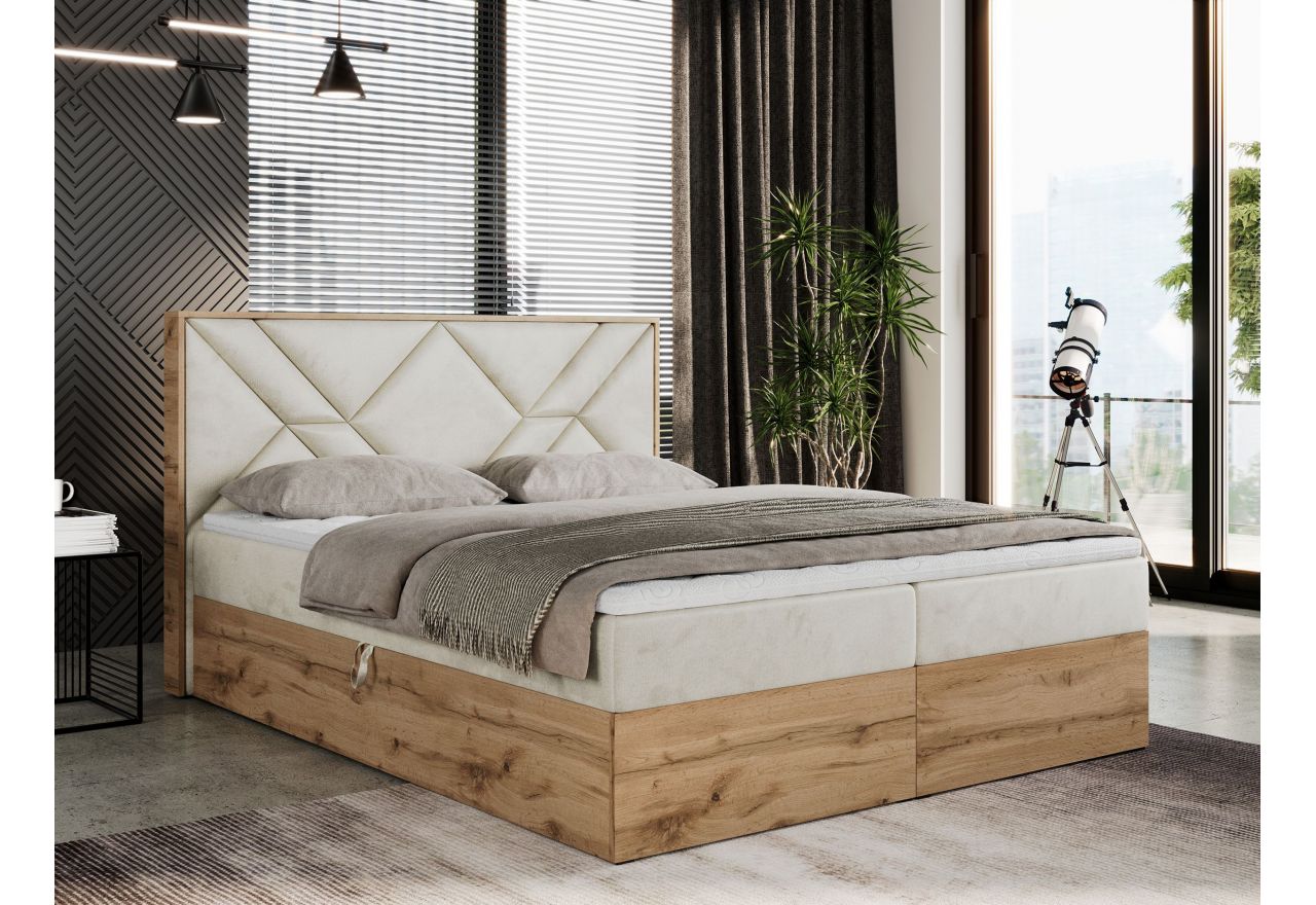 Łóżko kontynentalne GUNAR 200x200 - H3 - beżowy, welwet