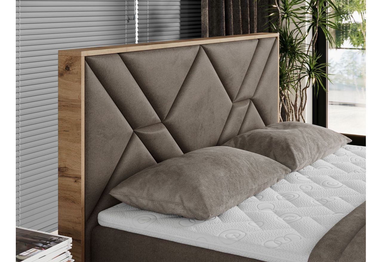 Łóżko kontynentalne GUNAR 140x200 - H3 - brązowy, welwet