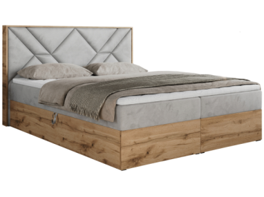 Łóżko kontynentalne GUNAR 140x200 - H3 - jasnoszary, welwet