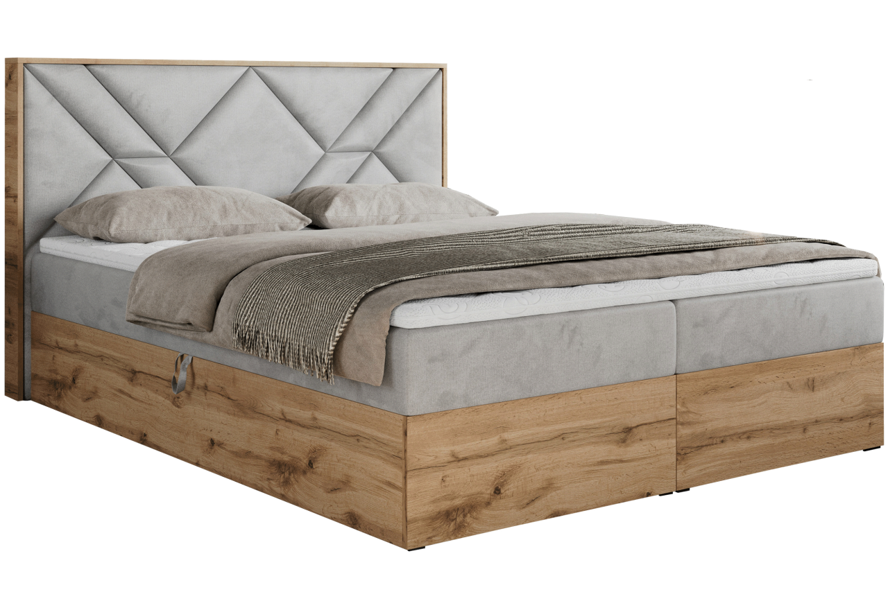 Łóżko kontynentalne GUNAR 140x200 - H3 - jasnoszary, welwet