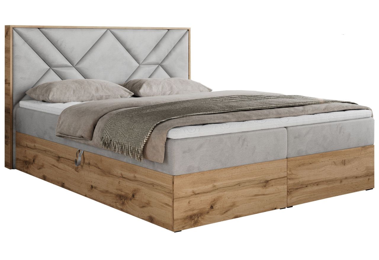 Łóżko kontynentalne GUNAR 160x200 - H3 - jasnoszary, welwet