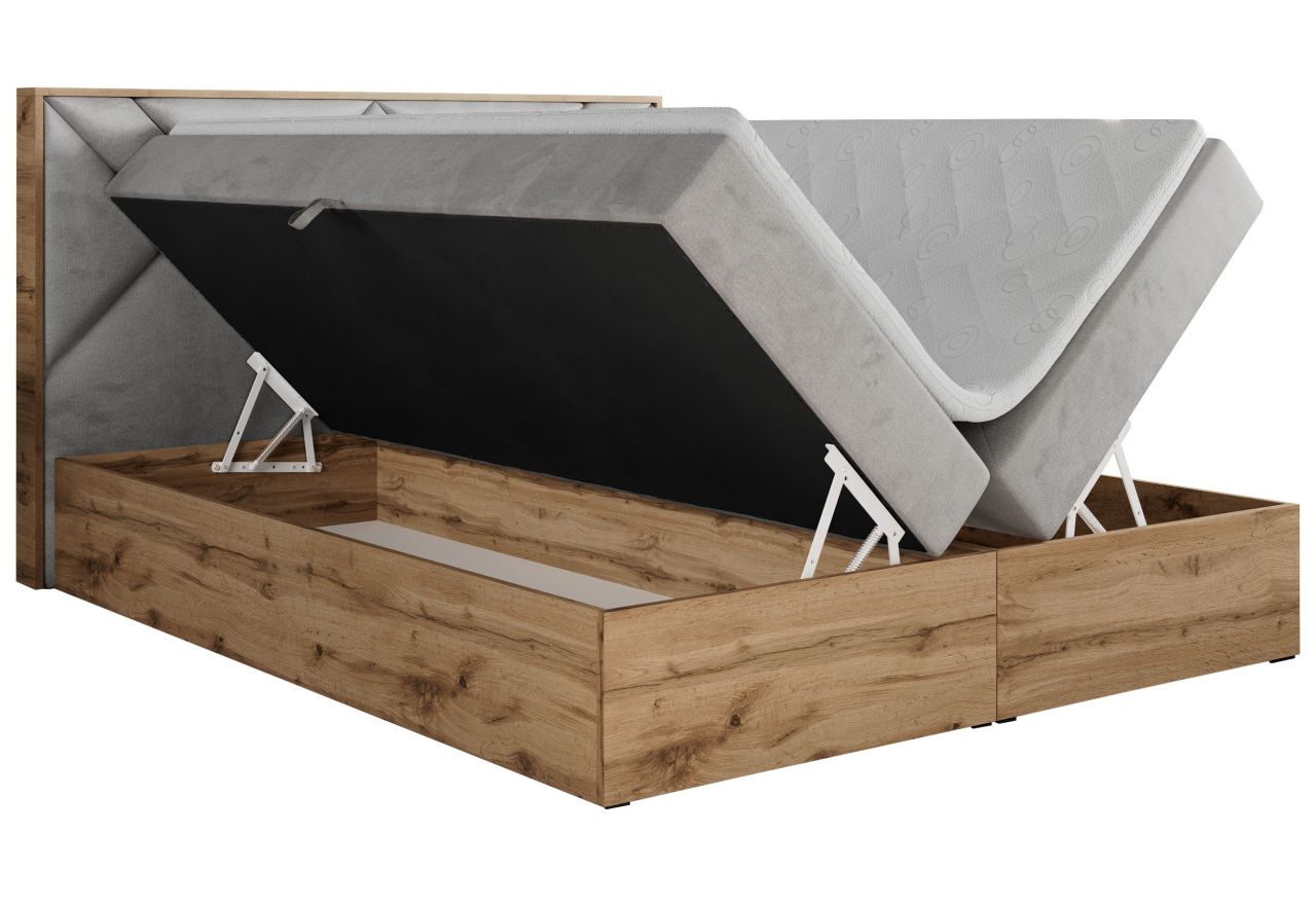 Łóżko kontynentalne GUNAR 200x200 - H3 - jasnoszary, welwet