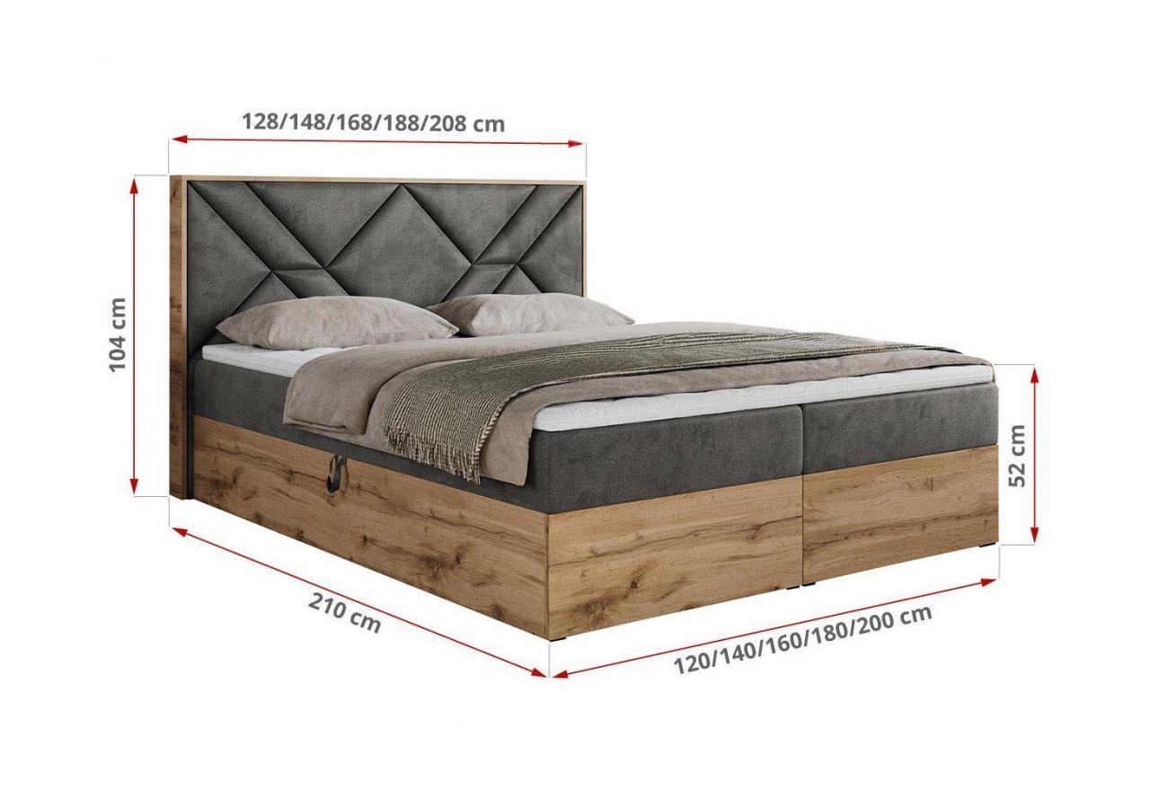 Łóżko kontynentalne GUNAR 120x200 - H3 - ciemnoszary, welwet