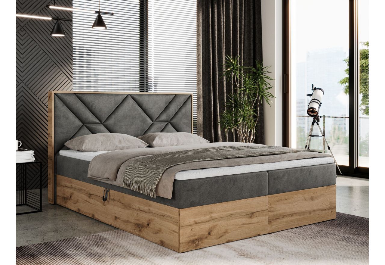 Łóżko kontynentalne GUNAR 160x200 - H3 - ciemnoszary, welwet